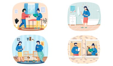 Evdeki insanların iletişimiyle ilgili bir dizi çizim. Çalışanlar dairede vakit geçirir. Meslektaşlar iş ve iş konuşuyorlar. Serbest olarak çalışan dizüstü bilgisayarlı karakterler