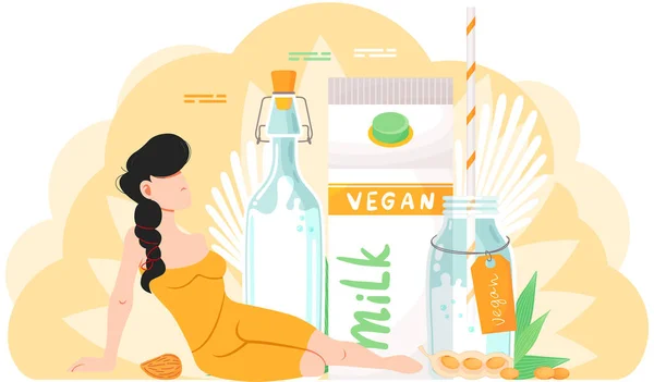 Rostlinné Veganské Mléko Zdravá Kráva Alternativa Laktóze Mléko Šetrné Životnímu — Stockový vektor