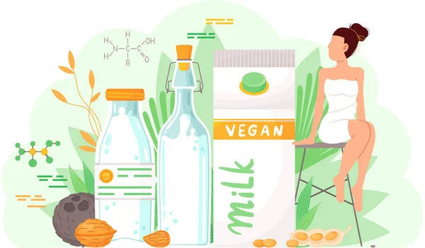 Plant Based Vegan Milk Healthy Cow Alternative Lactose Milk Environmentally — Stock Vector