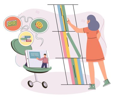 Bilgisayarla çalışan bir kız. Evde uzaktan öğrenim gören bir öğrenci, çocuklar için online eğitim dersleri. Öğrenci dijital alet akıllı telefonundan ders alıyor. E-öğrenme, uzak bilgi