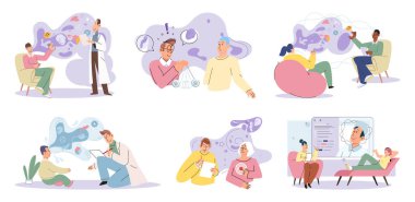 Bir psikoloğun danışmanı. Hastaların sorunu. Psikolog hastasıyla bireysel olarak görüşüyor. Psikoterapistler ve psikologlar hastaların zihinsel sağlığıyla çalışırlar.