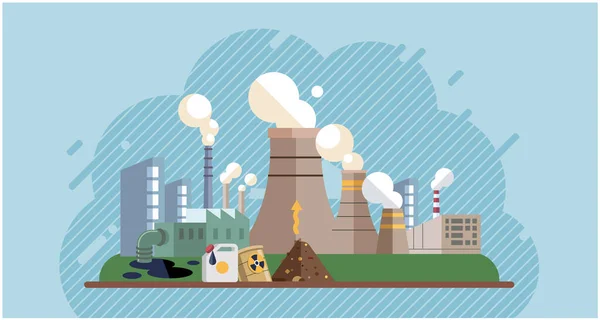Kirlilik Yaratan Endüstriler Kirlilikten Etkilenen Şehirler Metafor Iklim Değişikliği Küresel — Stok Vektör