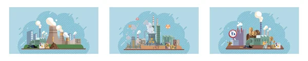 工厂的空气污染和二氧化碳排放 拯救地球 世界环境日 地球上到处都是烟 垃圾全球变暖 二氧化碳的温室效应 环境问题 — 图库矢量图片