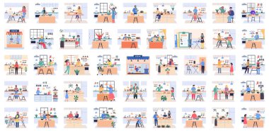 İnsanlar vejetaryen yemeği pişiriyor. Vektör çizimi. Bir grup karakter evde yemek pişiriyor. Kadın akşam yemeği hazırlıyor. İnsanlar yemek yapıyor. Karım vejetaryen beslenmesinden sağlıklı bir alternatif hazırlıyor.