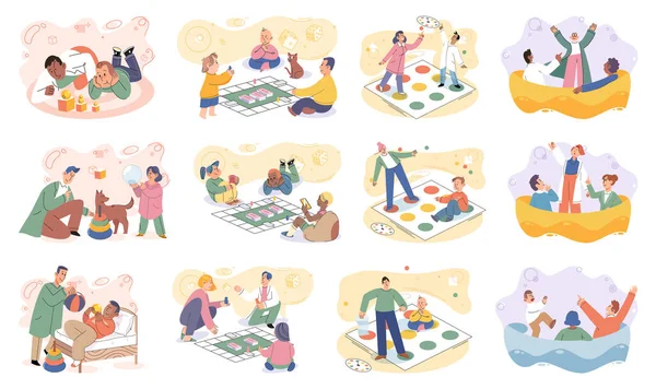 Birlikte Oynayın Aile Eğlencesi Arkadaşlık Zamanı Vektör Çizimi Oyun Oynayarak — Stok Vektör