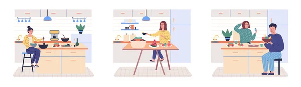 Lidé Vaří Vegetariánské Jídlo Vektorová Ilustrace Šéfkuchař Připravuje Kuchařské Ruce — Stockový vektor