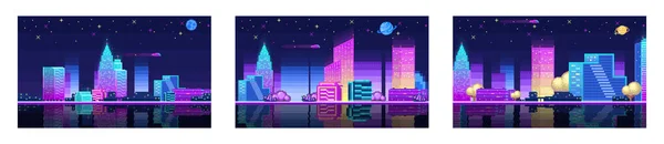 Lumières Néon Sombre Ville Thème Chinois Ville Bits Arcade Affiche — Image vectorielle