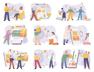 Nakitsiz ödeme. Vektör çizimi. Kablosuz ödeme sistemleri hassas bilgilere yetkisiz erişimi önlemek için tasarlanmıştır.