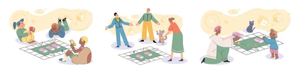 Permainan Bersama Keluarga Yang Menyenangkan Waktunya Persahabatan Vektor Ilustrasi Mari - Stok Vektor