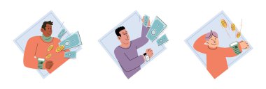 Nakitsiz ödeme. Vektör çizimi. Pek çok ülke, dijital ödemeleri desteklemek suretiyle nakitsiz toplum yaratmak için çalışıyor. Nakitsiz işlemler, taşımacılığa kıyasla güvenliği artırıyor.