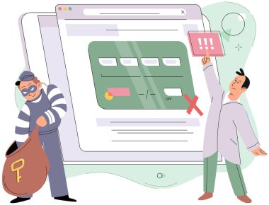 Adam giriş ve parola girer, kullanıcı hesaplarına girer, kişi bilgisayar kullanır. Hacker saldırısı ve siber suçlular kişisel bilgileri, belgeleri ve e-posta korsanlığını çalmaktan aranıyor. Sahtekarlık ve dolandırıcılık.