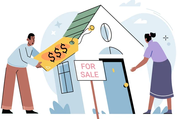 Lidé Kupují Byt Novém Domově Muži Ženy Vybírají Nemovitosti Soukromý — Stockový vektor