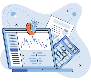 Yatırım analizi, finansal planlama, veri keşfi, stratejik pazarlama konsepti, rapor, para ve muhasebe belgesi üzerinde grafik ve grafikle. Gelir tablosunun incelenmesi