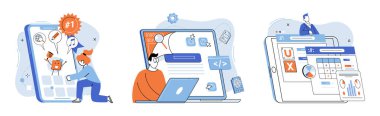 Uygulama testi metaforu. Vektör çizimi. Uygulama testi, her yazılımın Uygulama testini geçmesi gerektiği denetimi, uygulamaları değerlendirmek için dayanıklılık testi, yazılım testi, tarama