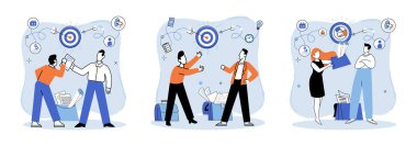 Başarılı bir proje başlatıldı. Vektör çizimi. Bir geliştirme projesi fikri, yenilikçi çözümlerin Proje başlatma yönetimini oluşturduğu, projenin tüm unsurlarını bir arada tutan bir tutkal