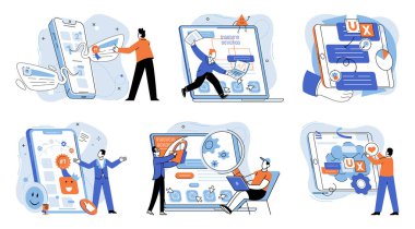 Uygulama testi metaforu. Vektör çizimi. Uygulama testi, uygulama pazar uygulaması testine girmeden önceki son pit stop, yeni özellikler ve işlevsellikler için test alanı, yazılım denemesi, savunmacı