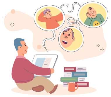 Çocuklar sanal görüntülü sohbet, konferansla iletişim kuran çocuklar, arkadaşlarıyla video görüşmesi yapan gençler, kendini izole etme üzerine uzaktan iletişim kuran çocuklar, alet bağımlılığı.