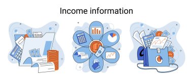 Income information in financial report with charts, business profitability indicator, entrepreneurial activity and accounting. Registration of claim form document, providing personal information