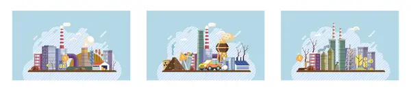 Industrial Pollution Dirty Waste Environmental Pollution Vector Illustration Smokes Smog — Stock Vector