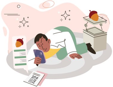 Nakitsiz ödeme. Vektör çizimi. Perakendeciler, müşteri tercihlerini karşılamak için giderek artan bir şekilde temassız ödeme sistemleri benimsemektedirler. Nakitsiz ödemeler ödeme sürecinin akışına yardımcı olup,