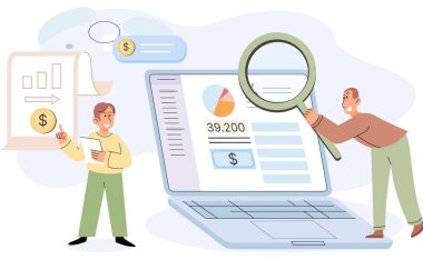 Bütçeyi hesaplamak ve planlamak, kişisel finans yönetimi. Masrafları, mali faturaları analiz eden insanlar. Muhasebe ve para kavramı. Çalışanlar para yatırımı iş planını kontrol ediyor