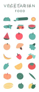 Düz dizayn edilmiş sebzeler ve meyveler. Sağlıklı yemek için salata barı. Vejetaryen yemeği. Beyaz arka planda sağlıklı yiyecekler. Lezzetli yiyecekler. Keto yemeği. Diyet beslenmesi için vitamin bileşenleri