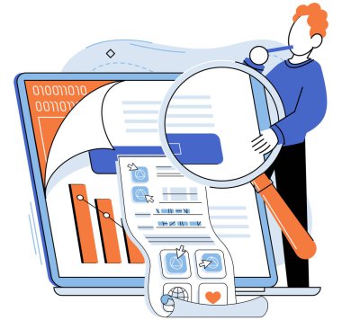 Uygulama testi metaforu. Vektör çizimi. Uygulama testi, daha pürüzsüz yazılım işletim uygulama testi için algılayıcı arızaları tespit etme, uygulama yazılım testinin engelleme kursu çevikliği