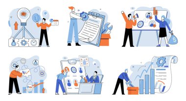 İş geliştirme. Vektör çizimi. Bankacılık çözümleri finansal planlamayı ve para yönetimi kampanyalarını basitleştirir. Pazarlama kampanyaları kültürel duyarlılık yoluyla küresel kitlelerle yankılanır. Güçlü