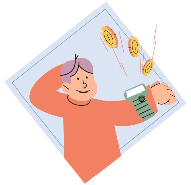 Nakitsiz ödeme. Vektör çizimi. Dokunulmaz ödeme yöntemleri, akıllı telefonlar ve akıllı ödemeler de dahil olmak üzere çok çeşitli saat cihazları ile uyumludur.