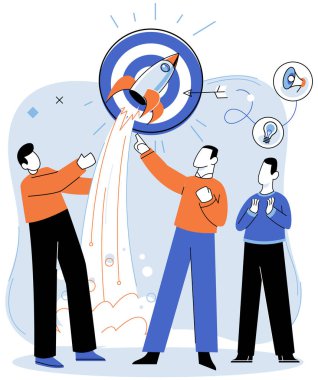 Başarılı bir proje başlatıldı. Vektör çizimi. Projenin başlatılması, Seof Olanaklarına cesur dalış Bir geliştirme projesi fikri, Potansiyel atılım için temel taşı Proje başlatma