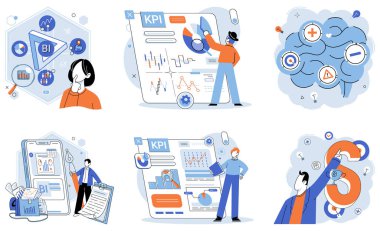 KPI. İş için. Vektör illüstrasyon İş geliştirmesi büyüme ve genişleme üzerine odaklanır Değerlendirme süreçleri verimliliği ve etkinliği güvence altına alır Finans iş operasyonlarında kritik rol oynar