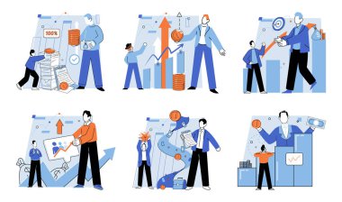 Ortaklık teklifi. Vektör çizimi. Mali hususlar, ortaklığın değerlendirilmesinde hayati rol oynamaktadır. Jobs, bireylere iş sözleşmelerine katkıda bulunmaları için fırsatlar sunmaktadır.