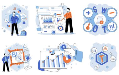 İş stratejisi. Vektör illüstrasyon Grubu işbirliği yaratıcılığı ve sinerji vektörü illüstrasyonlarını teşvik ederek esneklik ve ölçeklenebilirlik sunar Etkin iletişim takım dinamiklerini geliştirir