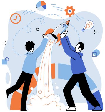 Başarılı bir proje başlatıldı. Vektör çizimi. Bir geliştirme projesi fikri, potansiyel oyun değiştirici proje başlatma yönetimi, direksiyon yönlendirme projesi başarıya doğru