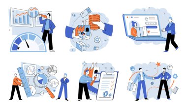 Anahtar ölçümleri. Vektör çizimi. Raporda pazarlama başarısı ölçümleri yer almaktadır. Finansal ölçümler finansal performans ve karlılık istatistiklerinin değerlendirilmesi için gereklidir.