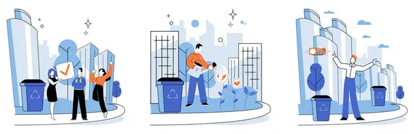 Schone Stad Vector Illustratie Recycling Een Integraal Onderdeel Van Het — Stockvector