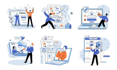 Hesap girişi. Vektör çizimi. Çeşitli kullanıcı ihtiyaçlarını karşılamak için erişilebilirlik özellikleri uygulanmalıdır. Onaylama kullanıcı kimliği giriş işleminde kritik bir adımdır Şifreleme teknikleri