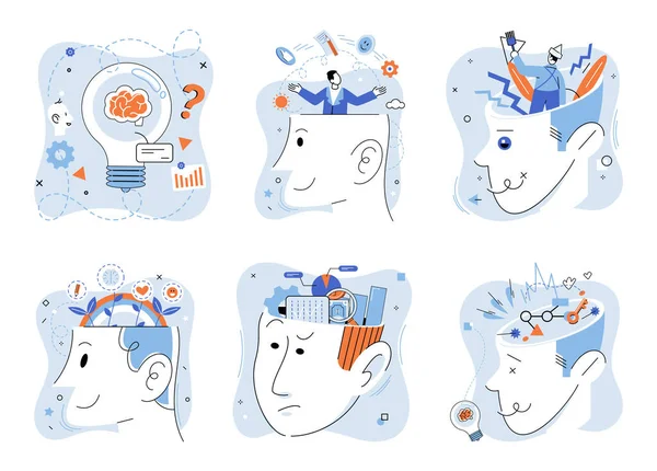 Mindset Vector Illustratie Het Psychologieonderwijs Onderzoekt Cognitieve Mechanismen Die Aan — Stockvector