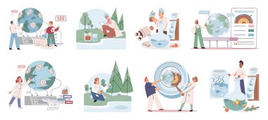 Dünya bakımı. Vektör çizimi. Dünya bakımı metaforu, gezegenimizi beslemek ve korumak için bize ilham verir. Bugünkü eylemlerimiz, geleceğimizi, dünyamızı ve çevresini belirler.