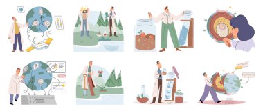 Dünya bakımı. Vektör çizimi. Çevresel bilinç, küresel toplum için çok önemlidir. Doğa bize Dünya ve ekosistemleri ile derin bir bağlantı sağlar. Dünya bakım metaforu.