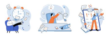 İş vektör illüstrasyonunda stres. İş ve kişisel sorumlulukları dengelemek stresi önlemek ve kendini aşırı çalıştırmak ve özeni ihmal etmek için hayati önem taşır.