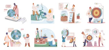 Laboratuvar araştırması. Vektör çizimi. Kontrollü deneyler yoluyla hipotezleri test etmek laboratuvar araştırma süreçlerinin verimliliği için en uygun olanıdır.