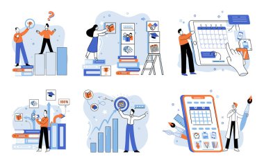 Kişisel gelişim. Vektör çizimi. Kişisel gelişimde başarıya ulaşmak sürekli ilerleme gerektirir. Evrim ve büyüme temel unsurlardır. Kişisel gelişim için harekete geçmek gereklidir.