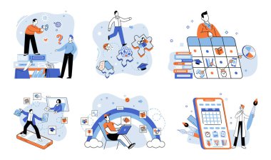 Kişisel yönetim. Vektör çizimi. Kişisel gelişim ve başarı için öz yönetim çok önemlidir. Kişisel disiplinin geliştirilmesi etkili bir öz yönetim için gereklidir.