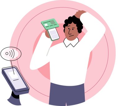 Mobil ticaret konsepti. Adam internetteki cep telefonu uygulamalarından ürün alıyor ve satın almaları kredi kartıyla ödüyor. Çevrimiçi alışveriş ve e-ticaret, finans ve terminalden ulaşılamayan ödeme