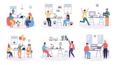 Ofis dinlenme vektörü çizimi. Bir şirket çalışanının refahının dinlenmek ve rahatlamak için elverişli bir iş yeri yaratması destek organizasyonunda istihdam olanağı sağlar.