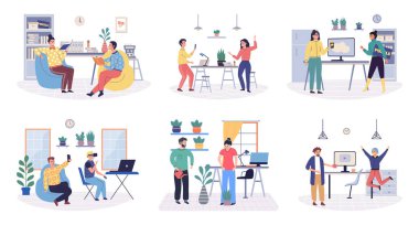 İnsanlar vektör illüstrasyonunu rahatlatıyor. İnsanlar rahatlamayı farklı şekillerde bulurlar. Rahatlamış atmosfer, sakinliği teşvik eder. Her insanın kendine has bir karakteri ve kişiliği vardır.