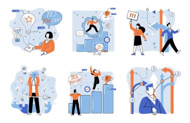 İş çözümü vektör çizimi. İş dünyasında başarı, güçlü yönleri saptamak ve koz sahibi olmaya bağlıdır. İş çözümleri kavramı etkili yanıtlar bulmanın önemini vurgular.