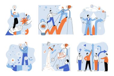 İş çözümü vektör çizimi. Planlama, hedeflerin belirlenmesi, projelerin yönetilmesi ve istenen sonuçlara ulaşılması için gereklidir.