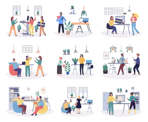 Office Spielt Vektor Illustration Arbeitsplatz Geht Nicht Nur Die Arbeit — Stockvektor